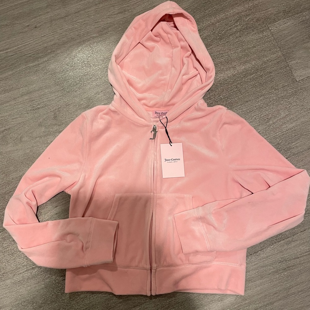 Juicy Couture Pink Velour Hoodie with Crystal logo NWT L